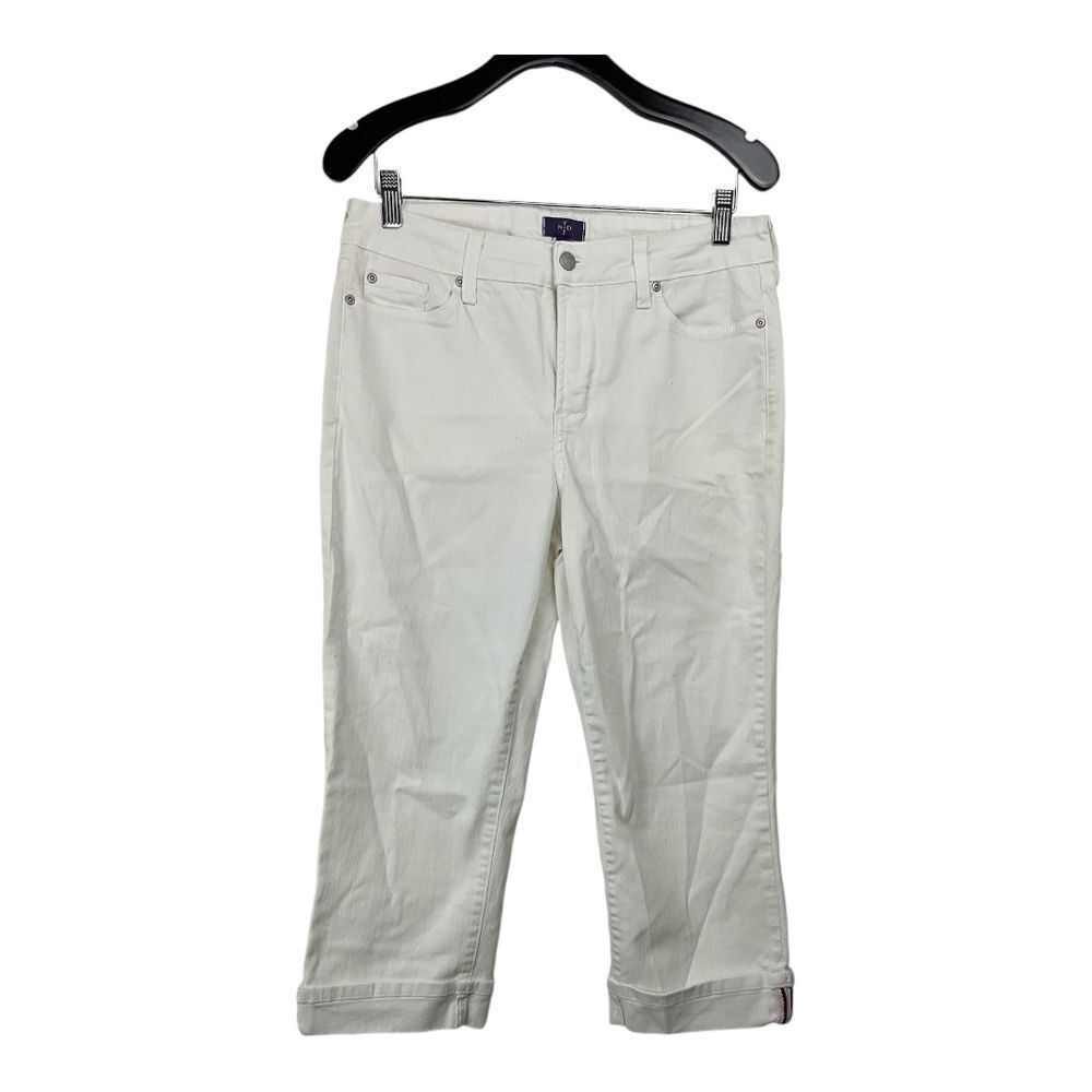 NYDJ‎ Womens White Cropped Jeans Size 8 Wide Leg Stretch Mid-Rise